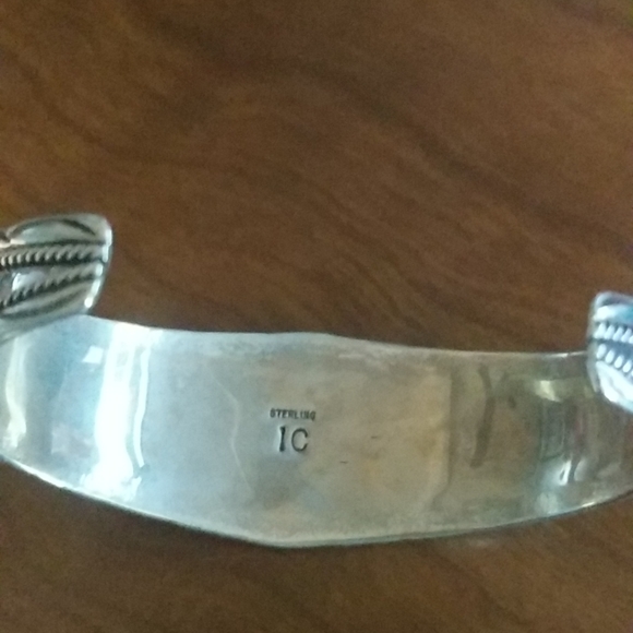 Native American Turquoise & Coral Stamped Cuff - Picture 7 of 10